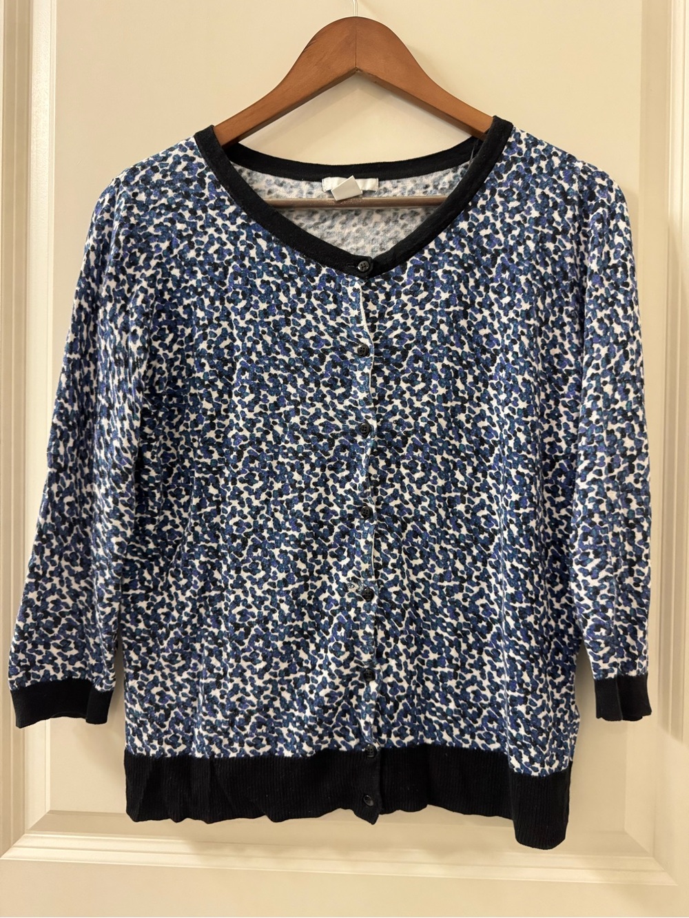 H&M Womens Sweater Blue Multicolor Sz M Long Sleeve Button Cotton Blend Cardigan